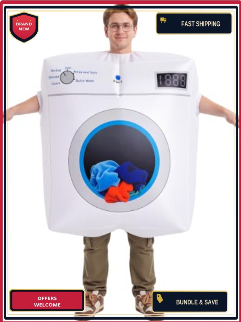 Inflatable Washing Machine Halloween Costume Adult Blow Up Jumpsuit